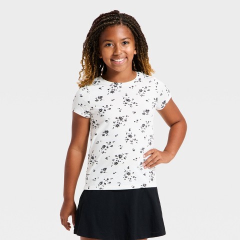 Детские Cat & Jack Girls' Short Sleeve Jersey Floral T-Shirt - Cat & Jack™ Cream/Black S