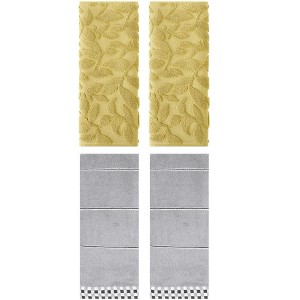 REGALWOVEN 4 Pcs Striped Checked Print Absorbent Soft Decorative Bathroom Hand Towel 14 x 30 Inch - 1 of 4