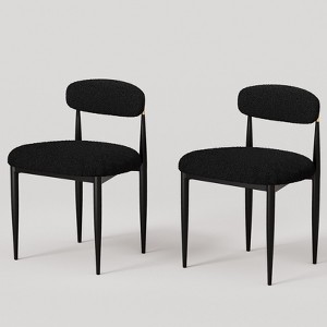 Set of 2 Boucle Armless Dining Chairs , with Curved Backrest and Black Metal Legs for Dining Room and Living Room - Morden Fort - 1 of 4