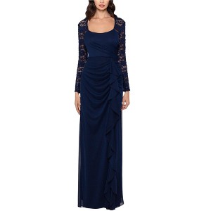XSCAPE Womens Lace-Sleeve Side-Ruching Gown Dress - 1 of 1