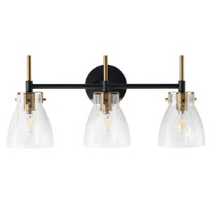 Modern Black & Gold Wall Light, Crackle Glass 3-Light, Mid-Century  Vanity Light Fixture - 1 of 4