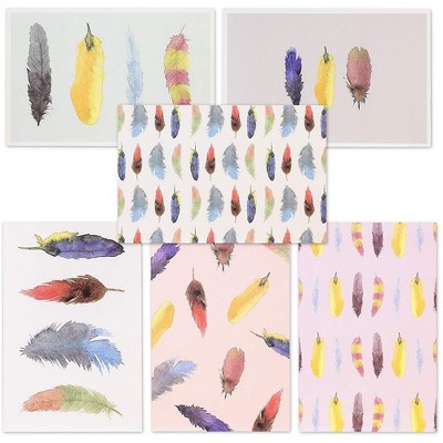 48-Pack Greeting Cards Blank Note with Envelopes, Watercolor Feather Design for All Occasions, Wedding, Birthday Bulk Box Set, 4 x 6 inches