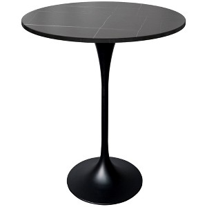 LeisureMod Verve 27" Round Bar Height Dining Table, Sintered Stone Top, Black Pedestal Base, Counter Height Table for Kitchen and Pub - 1 of 4