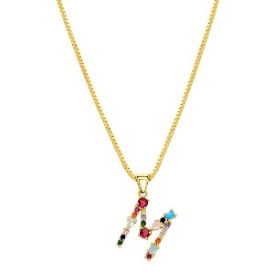 Adornia 14k Gold Plated Multi Color Stone Initial Necklace - 1 of 4
