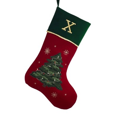 Personalization Mall Traditional Tree Embroidered Initial Christmas Stockings