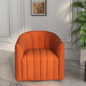 SEYNAR Modern Velvet Curved Swivel Accent Barrel Chair with Metal Base - 1 of 4