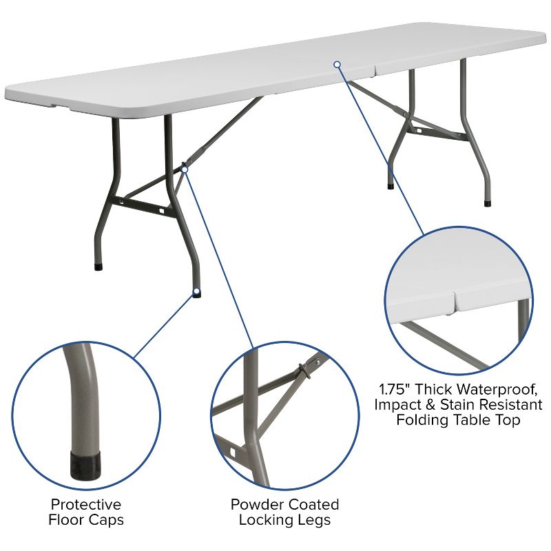 Emma and Oliver 8-Foot Bi-Fold Granite White Plastic Banquet and Event Folding Table with Handle, 4 of 10