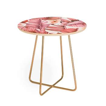 Round Marta Barragan Camarasa Jungle Paradise Pink Side Table Pink/Gold - Deny Designs