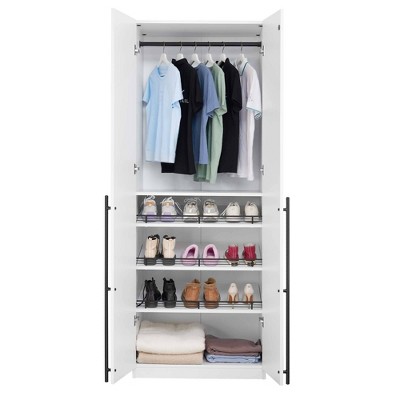 White MDF Freestanding Wardrobe Closet with Black Handles