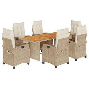 vidaXL Garden Dining Set Beige Poly Rattan 7 Piece Adjustable Armrests - 1 of 4