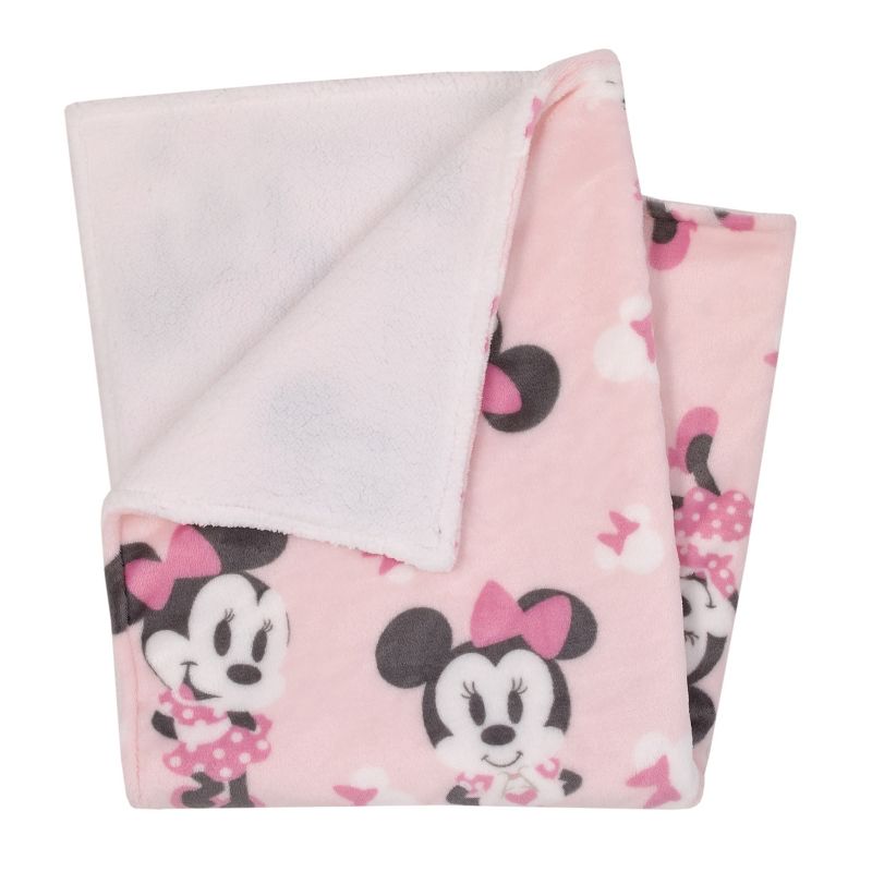 Disney Minnie Mouse Pink, White and Black Bows Super Soft Cuddly Plush Baby Blanket, 3 of 5