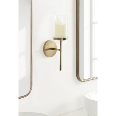 Antique Brass Metal Wall Sconce with Glass Cylinder