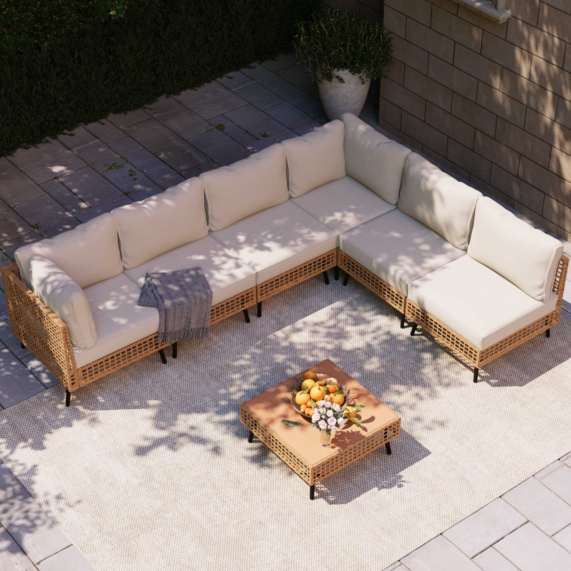 LAUSAINT HOME 7 Pieces Outdoor Sectional Sofa Set, Rattan Patio Conversation Set