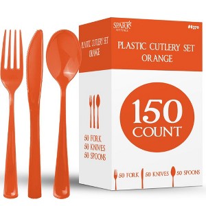 150 Pack Plastic Silverware Heavy Duty, Disposable Cutlery, 50 Spoons, 50 Forks, 50 Knives, Plastic Utensils Set for Party - SparkSettings - 1 of 4