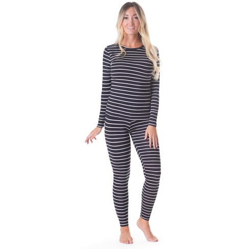 Rocky Thermal Underwear For Women Long Johns Fleece Lined Set Shirt Pants Base Layer black Striped Small Target