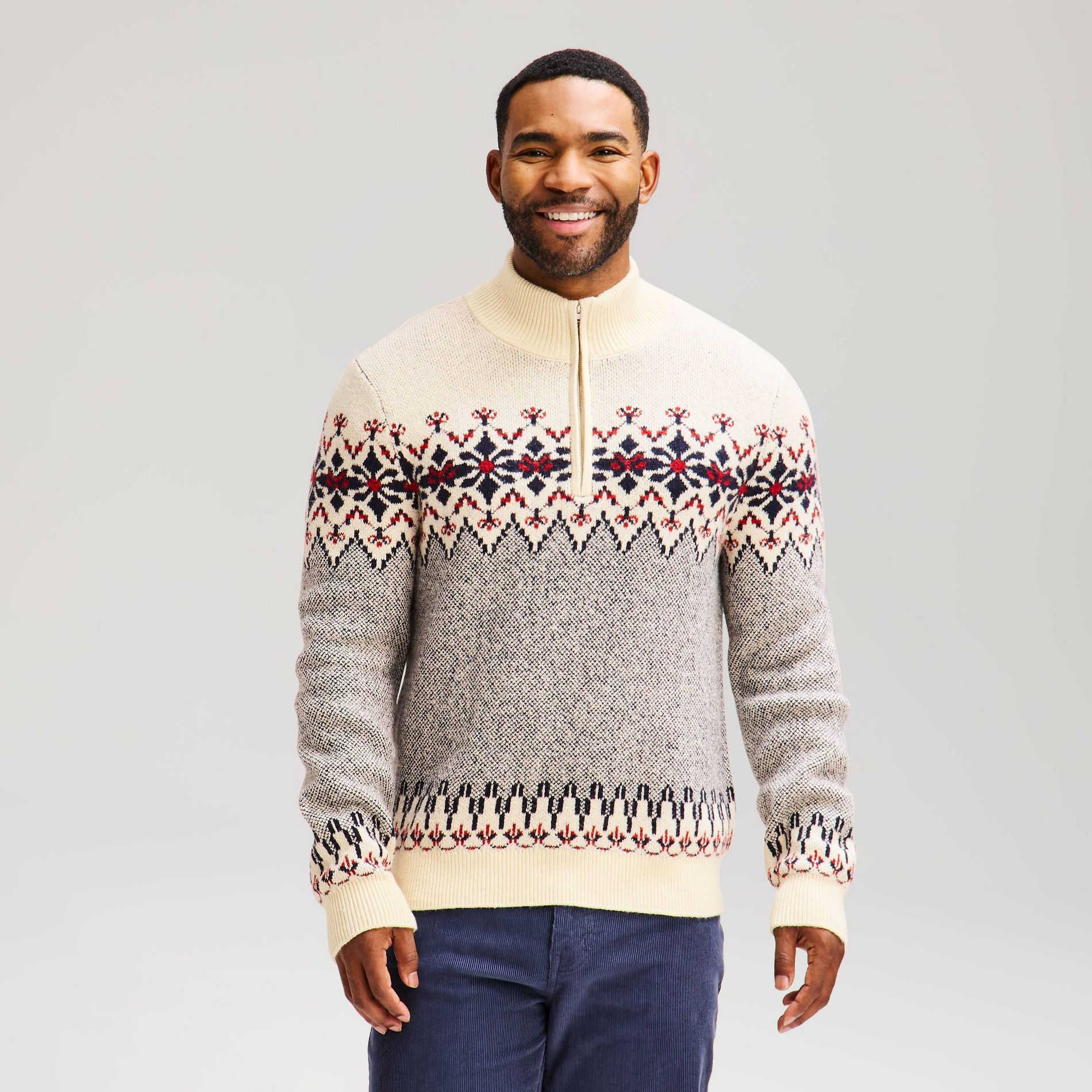 Men's Long Sleeve Fair Isle Holiday 1/ Zip Sweater - Goodfellow & Co™ Navy