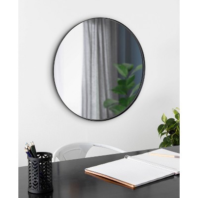 Elegant 26.5" Rollo Round Iron Wall Mirror in Black