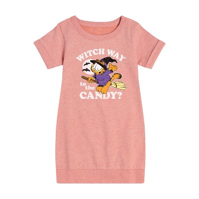 Girls' - Garfield - Witch Way To The Candy Graphic Short Sleeve Fleece Dress