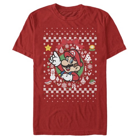 Men's Nintendo Ugly Christmas Mario Wreath T-shirt - Red - Medium : Target