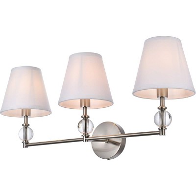 Bethany Satin Nickel 3-Light Bath Sconce with White Fabric Shades