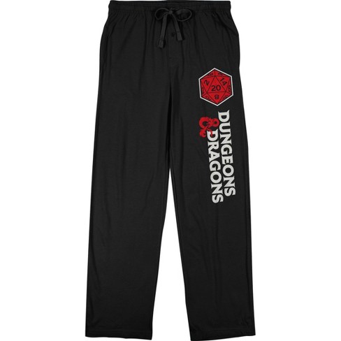 Dungeons Dragons Logo and Dice Graphic Mens Black Graphic Print Sleep Pajama Pants S