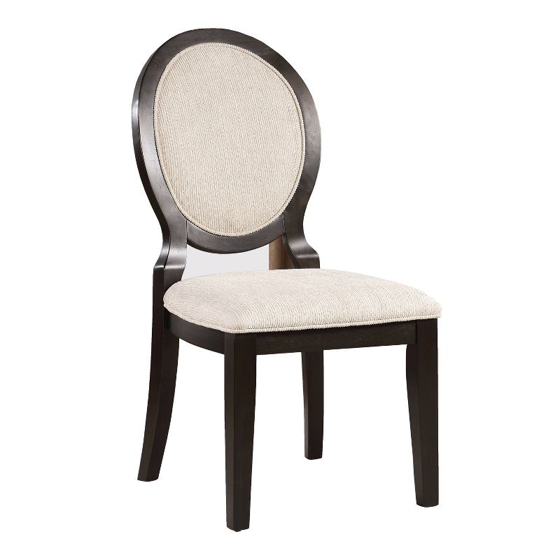 HOMES: Inside + Out Set of 2 Cloudrealm Transitional Corduroy Upholstered Dining Chairs Espresso/Ivory, 1 of 7