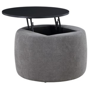 Coaster Home Furnishings Tesoro Upholstered Round Lift Top Storage Ottoman Grey and Black - 1 of 4