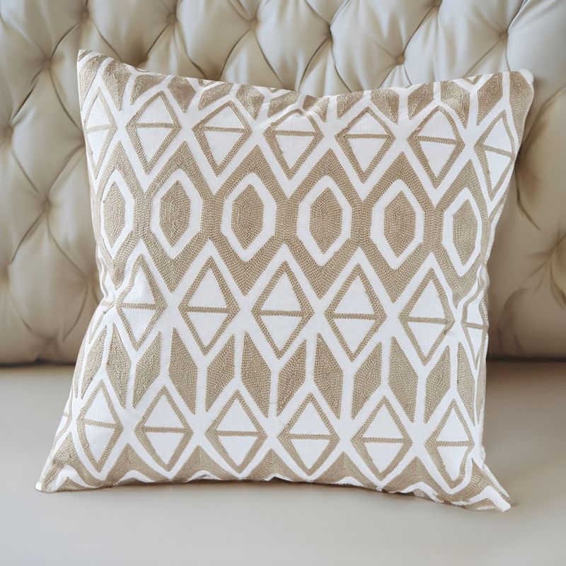 LIVN CO. Geometric Embroidered Cotton Square Decorative Pillow Taupe 18x18", 2 of 5