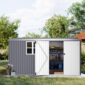 Durable Metal Storage Shed with Sloped Roof, Lockable Double Doors, 6 Vents, and Weather-Resistant Design for Backyard & Garden-Coolbibila - 1 of 4