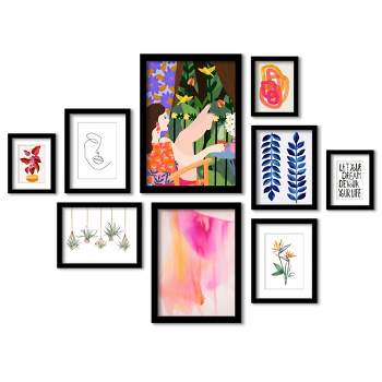 Americanflat Boho Modern (Set Of 9) Botanical Boho Girl Framed Matted Gallery Wall Art Set