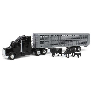 ERTL 1/64 Black Semi Truck with Cattle Trailer and Cattle 45967 - 1 of 4