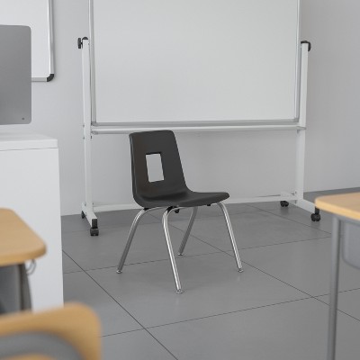 Black and Silver Armless Metal Stacking School Chair