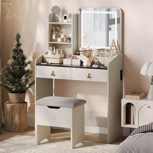 Vanity Desk with LED Lighted Mirror & Charging Station, 2 Drawers & 4 Open Shelves, Makeup Vanity Table for Girls Women - 1 of 4