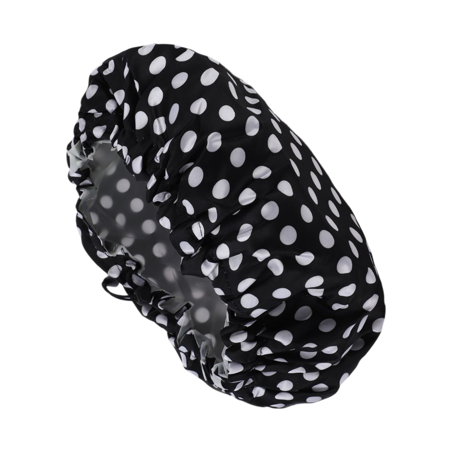 Unique Bargains Women's Dots Pattern Shower Cap White Black 1 Pc