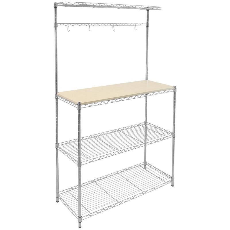 Mount-It! Baker's Rack with Wood Table | Kitchen Storage Shelf Rack with Hooks | Microwave Oven Stand Heavy-Duty Metal Frame, 1 of 9