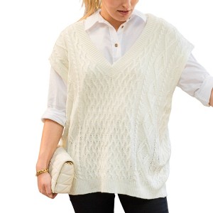 Anna-Kaci Women's Cable Knit Sweater Vest V-Neck Sleeveless Pullover Top - 1 of 4