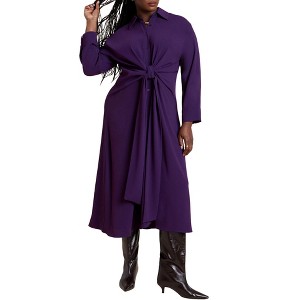 ELOQUII Tie Front Oversized Shirt Dress - 1 of 3