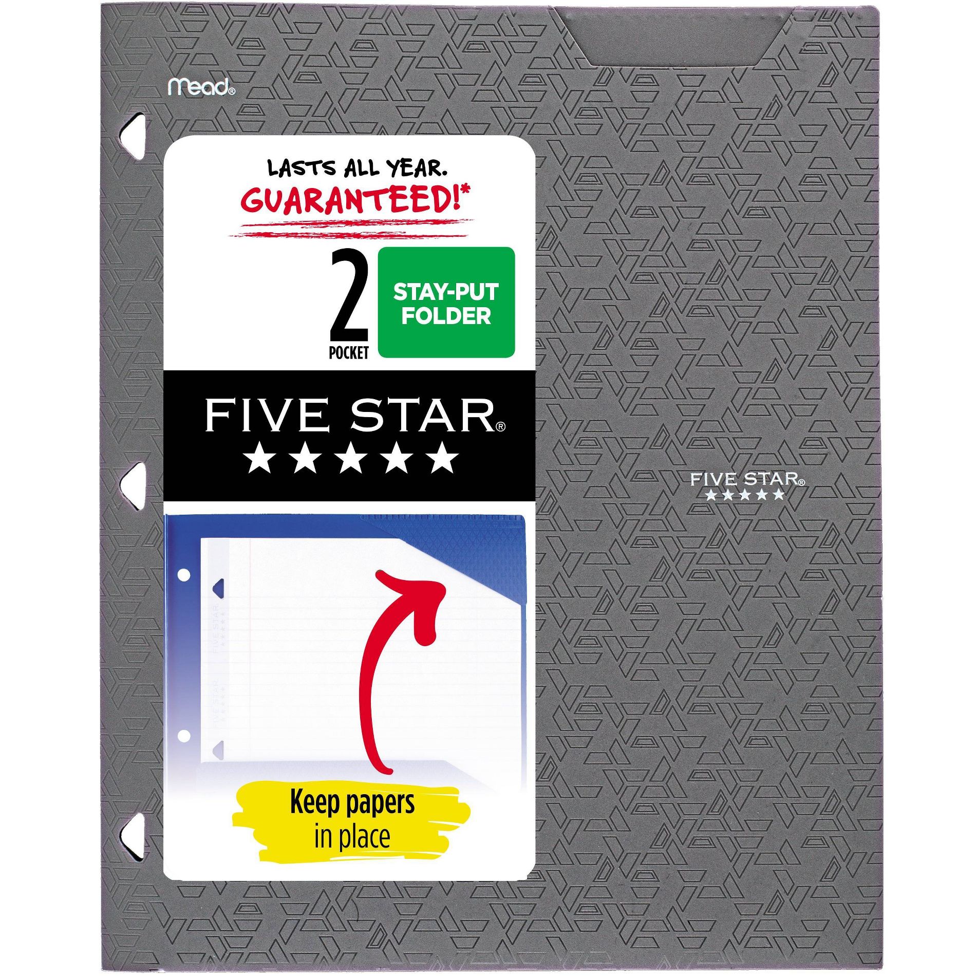 Five Star 2 Pocket Plastic Folder Gray