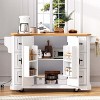 ORRD 56" White Kitchen Island w/Drop Leaf, Power Outlet, 6 Drawers, 4 Door Shelves, Wheels, Rubber Wood Veneer, Embossed Stripe Cart - 4 of 4