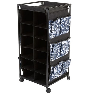 The Lakeside Collection Springtime Fashionable Rolling Shoe Storage - Rolling Shoe Storage Navy Floral