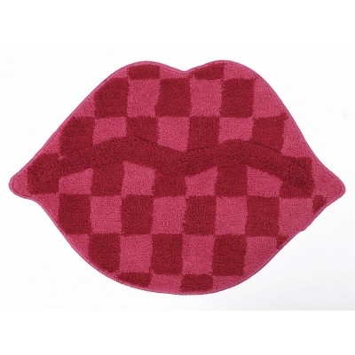 20"x30" Checkered Lips Non Skid Bath Rug Pink - NatureStep
