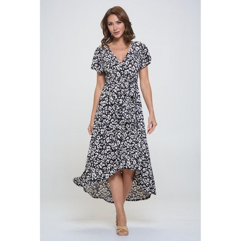 WEST K Women's Georgia Faux Wrap Dress with High-Low Hem and Tie Waist -  Small - Blk Wht Daisy Floral