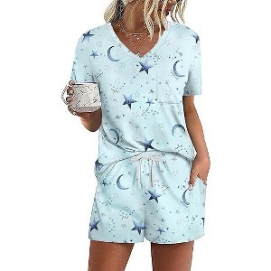 Ekouaer Women's Pajamas Sets Short Sleeve Lounge Sets Sleepwear Casual Two Piece Pjs With Pockets - 1 of 4