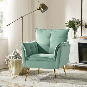 Jonat Contemporary Velvet Wooden Upholstered Armchair with Metal Legs for Bedroom and Living Room| ART OF LIVING DESIGNS - 1 of 4