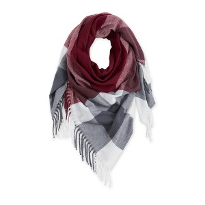 Design Imports Fringe Plaid Blanket Scarf - Burgundy & Grey - 1 of 4