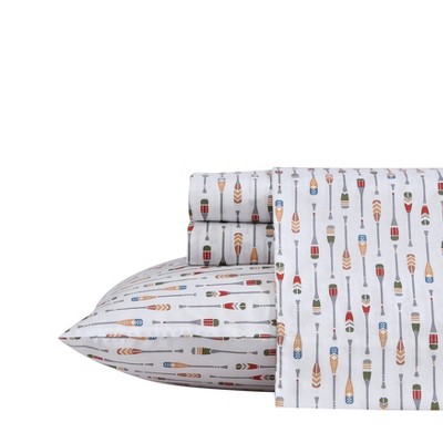 Eddie Bauer Cotton Percale Sheet Set - Queen Size Grey Stripe Bedding