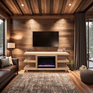 65" Fireplace TV Stand with Two Shelves, Open-Ended Frame, Block Legs, Electric Fireplace Insert, Cable Management, and Remote Contro - 1 of 4