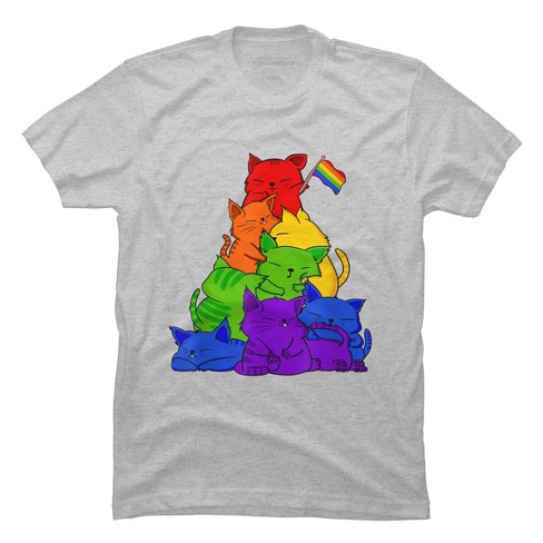 Design By Humans Cat Pile Rainbow Pride Flag By Aceglobal T-shirt -  Athletic Heather - 2x Large : Target