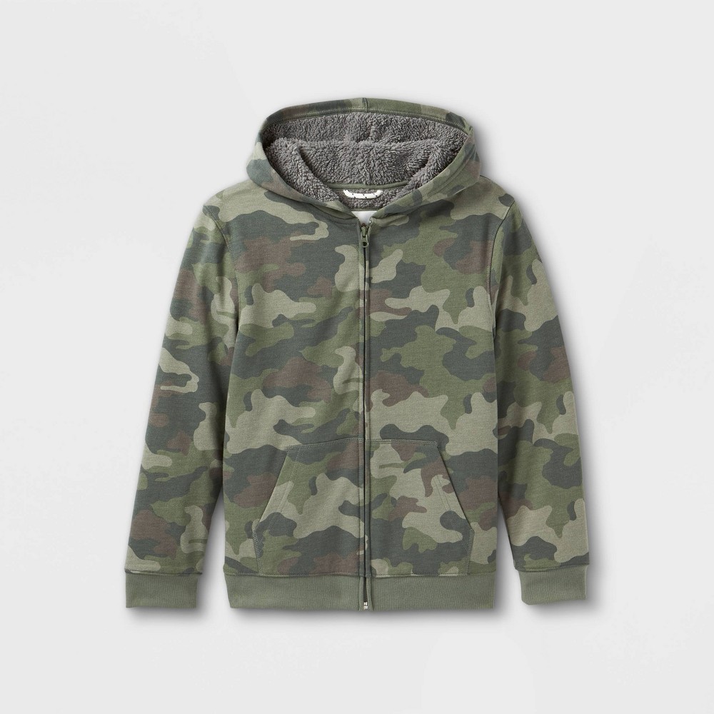 Boys' French Terry Hoodie - Cat & Jack Camo Green L