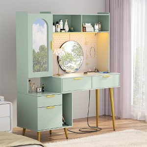 Besiost 48" Makeup Vanity with Hutch, LED Lighted Mirror & Charging Station - 1 of 4